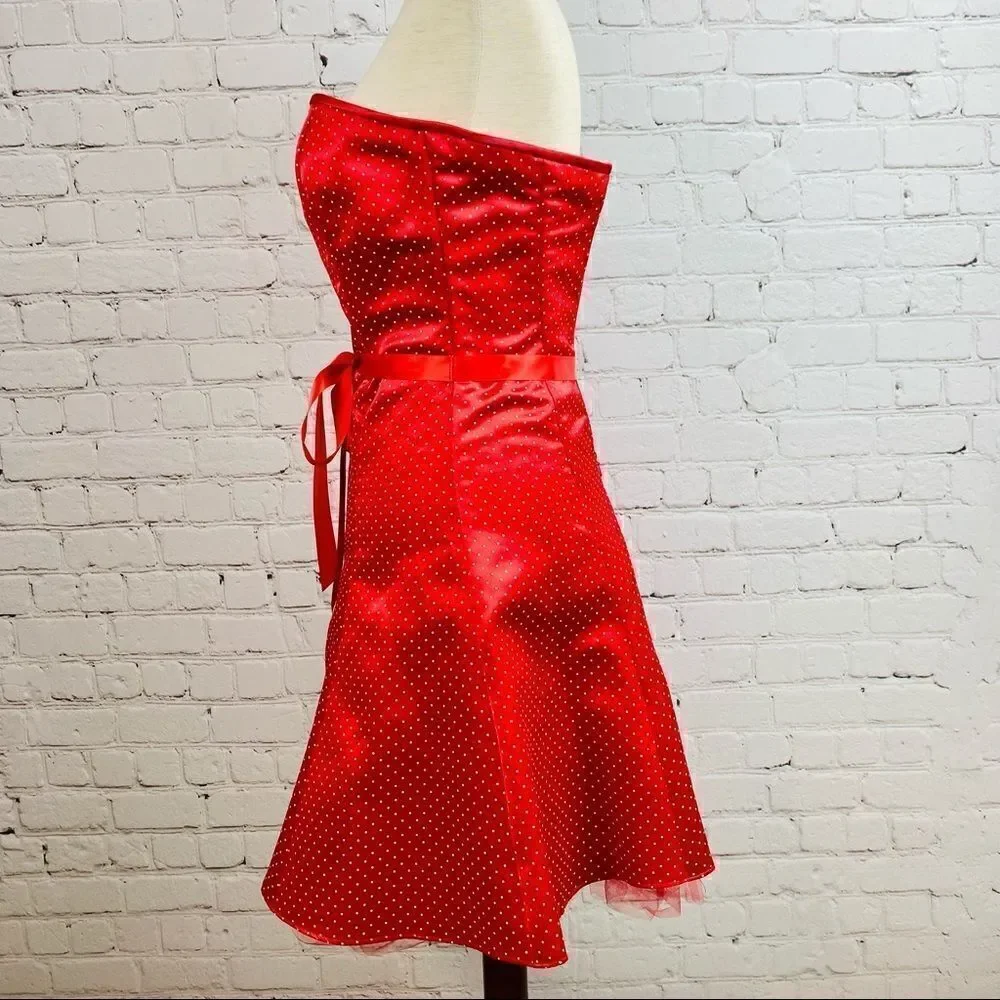 VTG 90s Gunne Sax Jessica McClintock Red Polka Dot Tulle Mini Dress